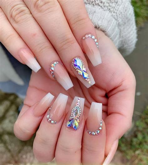 natural bling nails|neutral bling nails.